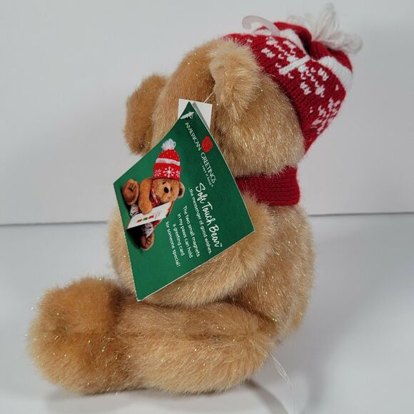 Christmas Bear Plush American Greetings Card Holder Stuffed Animal Magnet Paws - Picture 6 of 13